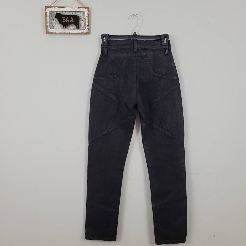 Revice Black‎ Venus Star Coated Denim Cropped Jeans Sz 25 Shiny Straight Leg